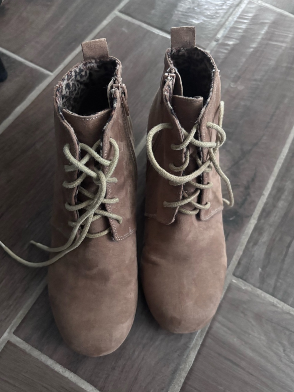Cato Taupe Lace-Up Ankle Booties